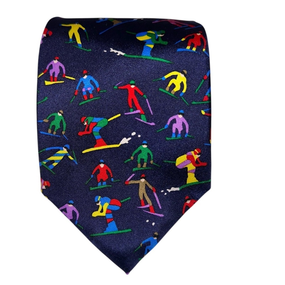 Vintage Alynn Neckwear Downhill Skiing Mens Tie Silk Multicolor Ski 56x3.75” USA
